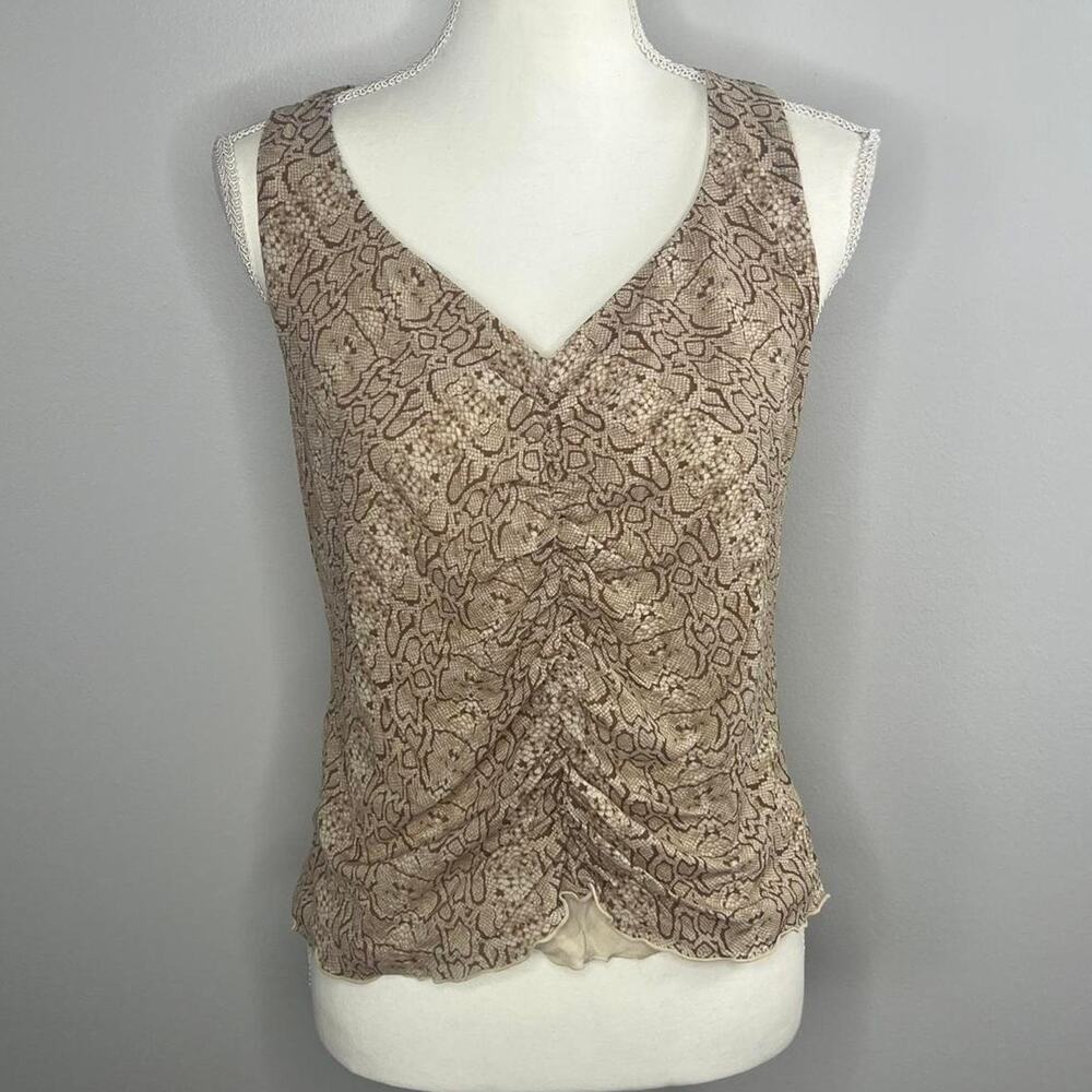 Vintage Y2K Petite Sophisticate Sleeveless V-Neck Top Large Snake Print